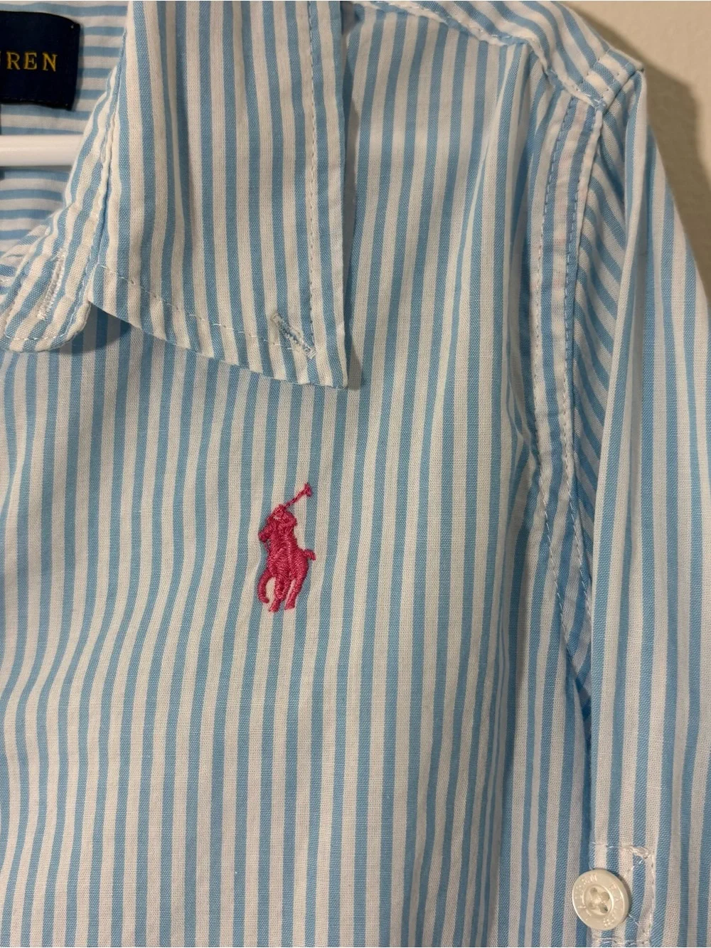 Ralph Lauren blue/white striped full button-up shirt (size 10 youth)